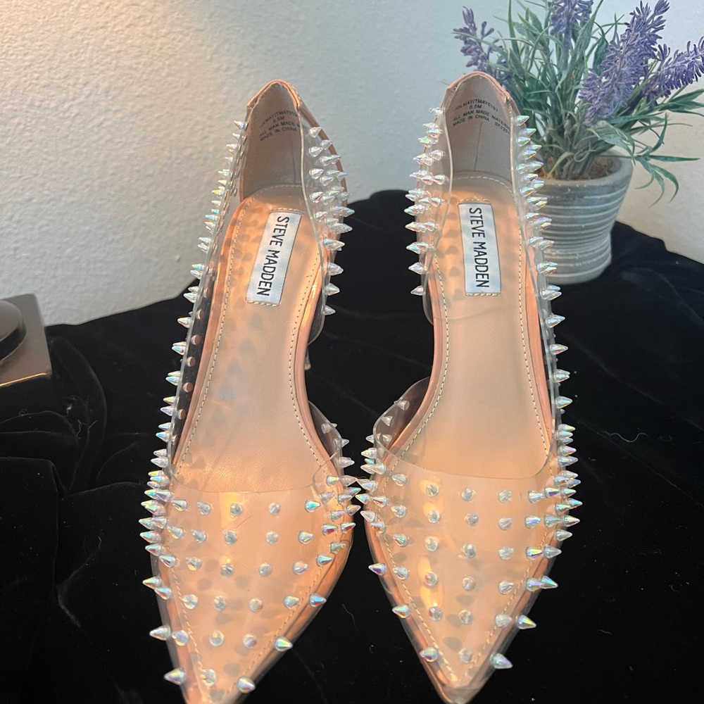 Steve Madden Transparent Crystal Spike Pointed-Toe Stiletto Pumps – Size 6.5 ✨💄 - Picture 7 of 16